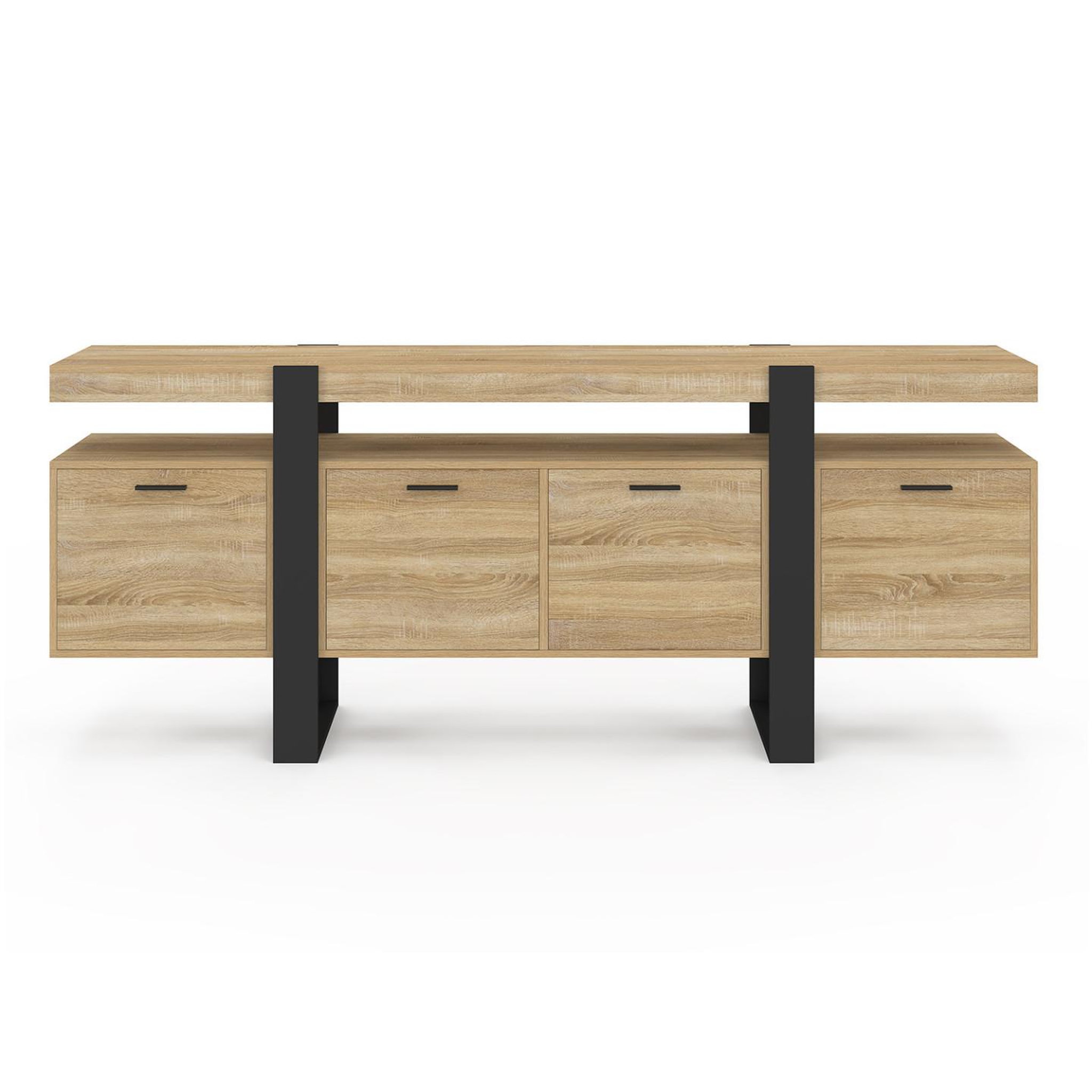 Voir la diapositive 3 : ID MARKET Buffet enfilade 200 cm phoenix xxl 4 portes avec niche bois et noir