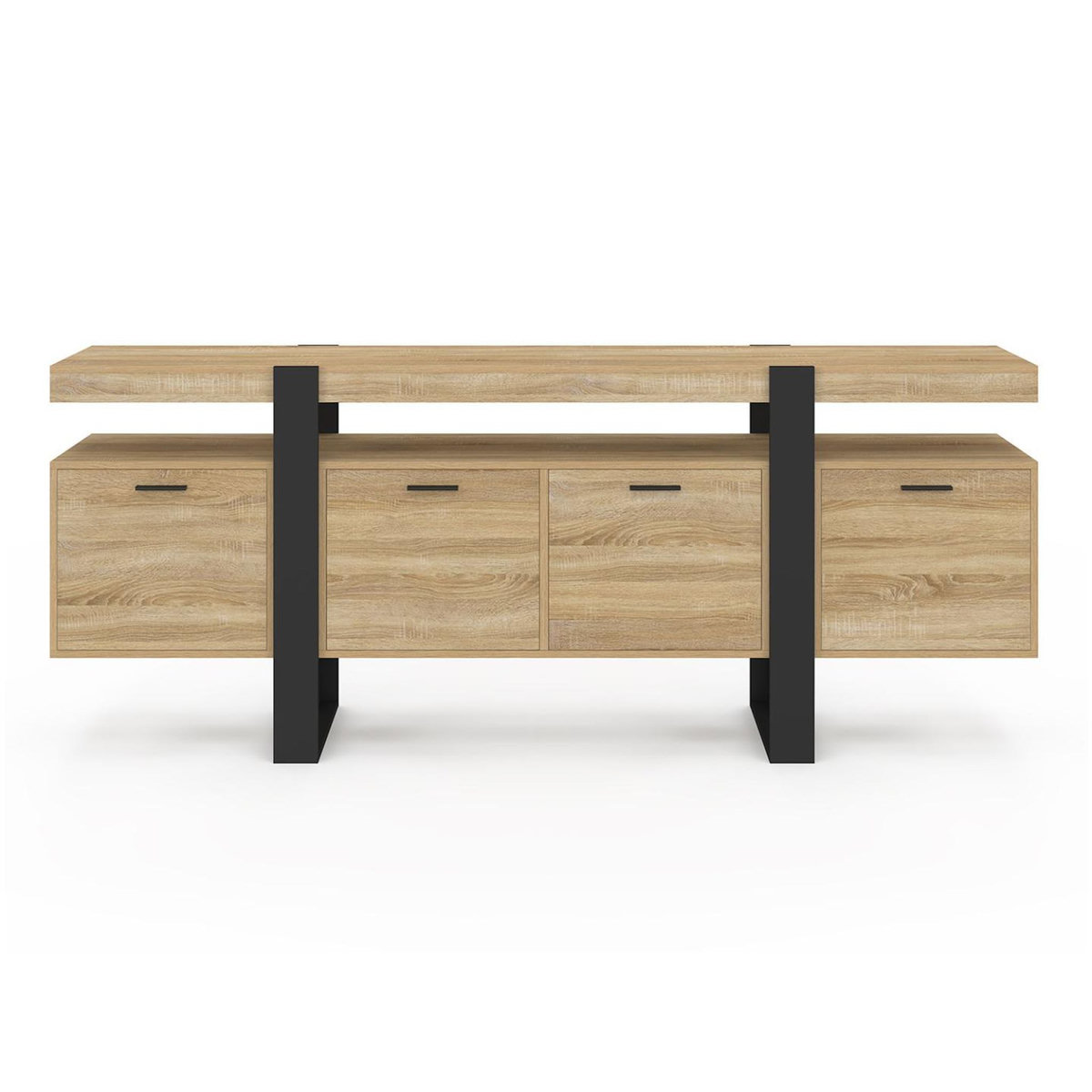 ID MARKET Buffet enfilade 200 cm PHOENIX XXL 4 portes avec niche bois et noir