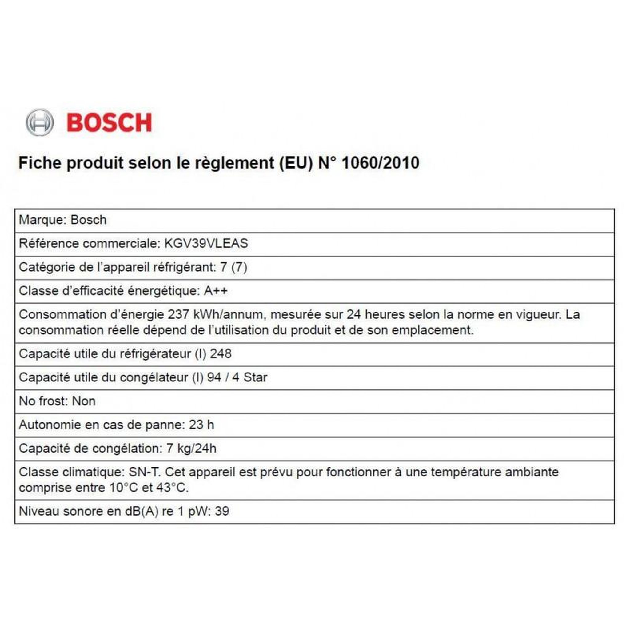 Voir la diapositive 3 : BOSCH Réfrigérateur combiné 60cm 342l lowfrost inox - KGV39VLEAS