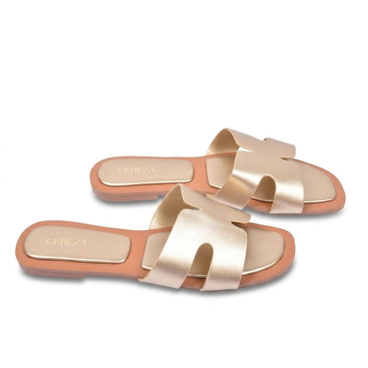 OZABI OZABI Sandales Slide H-Strap Cuir Synthétique Or Noir