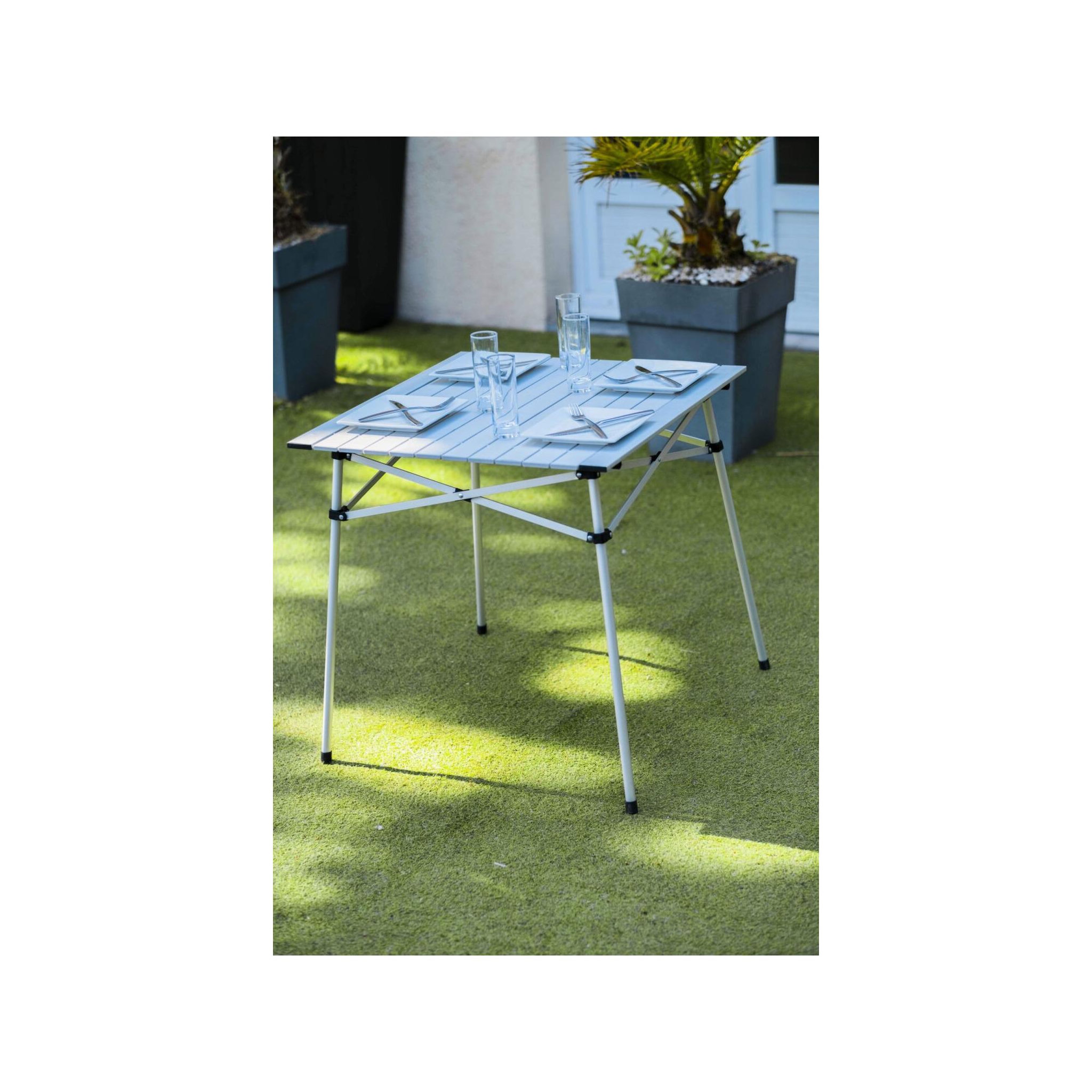 Voir la diapositive 6 : O'Camp Lot de 2 tables à lattes de camping - o'camp - housse de transport inclus - 70 x 70  x 70 cm