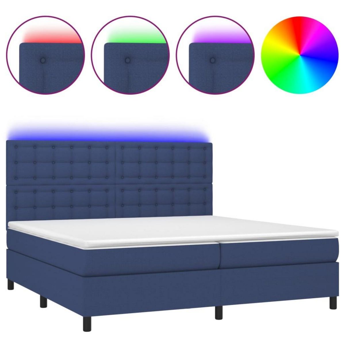 VIDAXL Sommier a lattes de lit et matelas et LED Bleu 200x200 cm Tissu