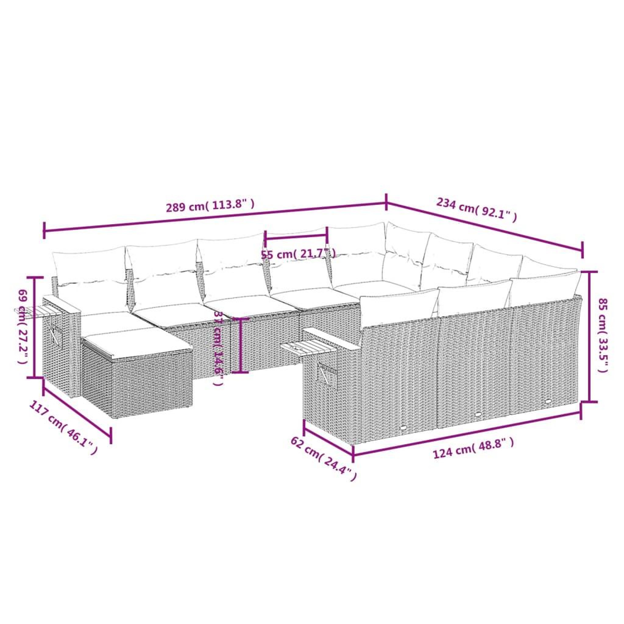 Voir la diapositive 3 : VIDAXL Salon de jardin 11 pcs avec coussins noir resine tressee