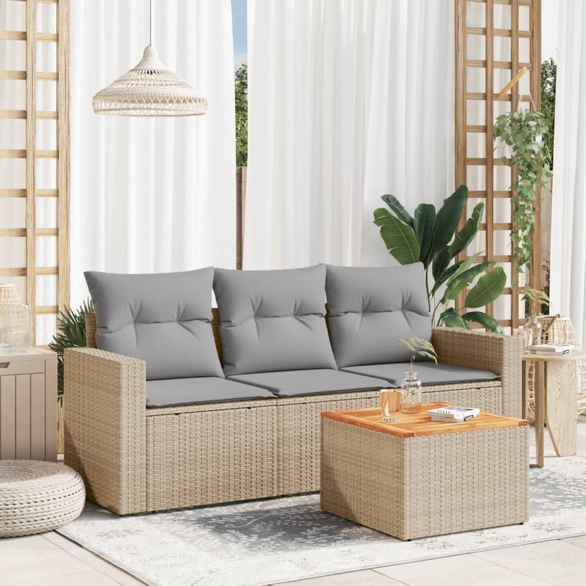 VIDAXL Salon de jardin avec coussins 4pcs melange beige resine tressee