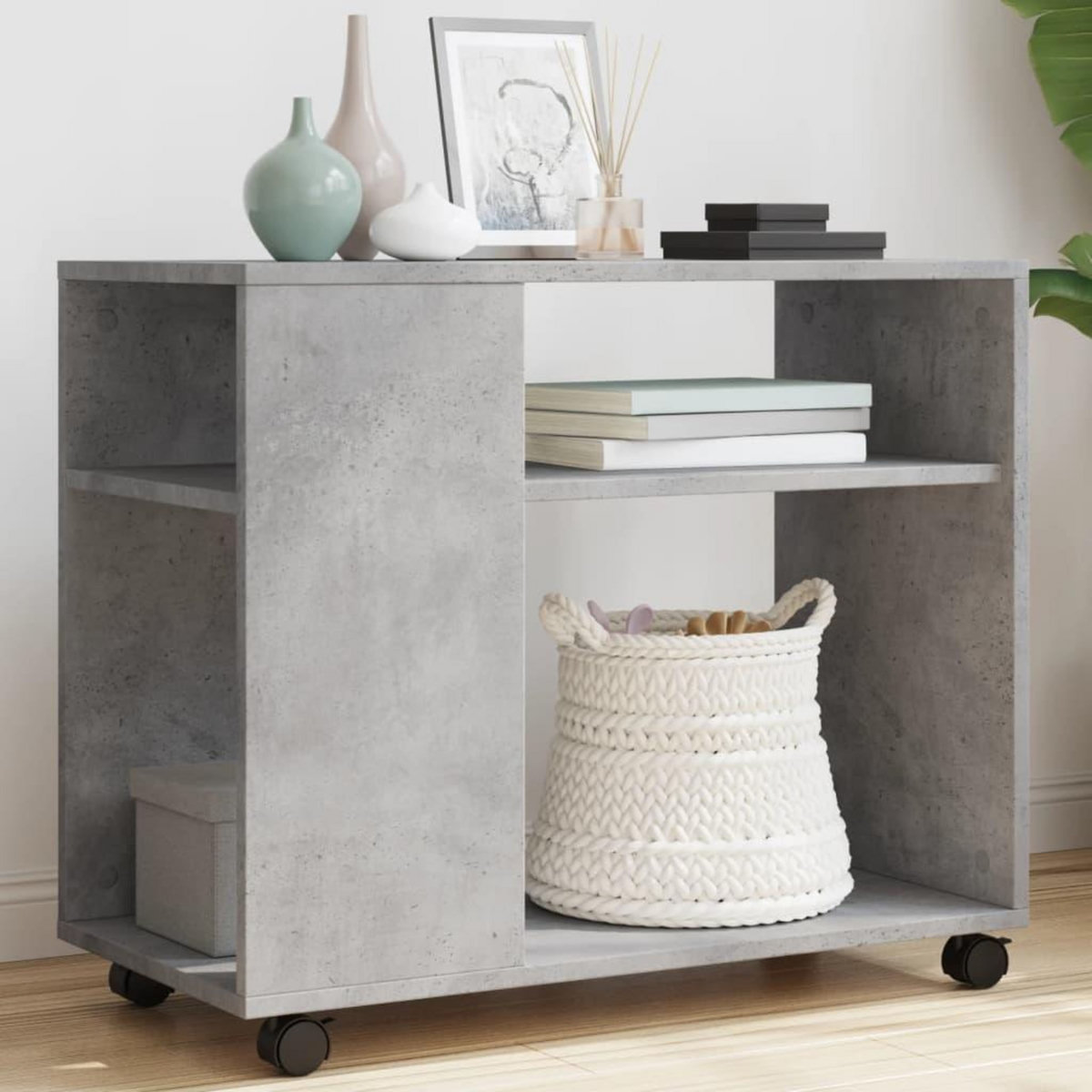 VIDAXL Table d'appoint avec roues gris beton bois d'ingenierie