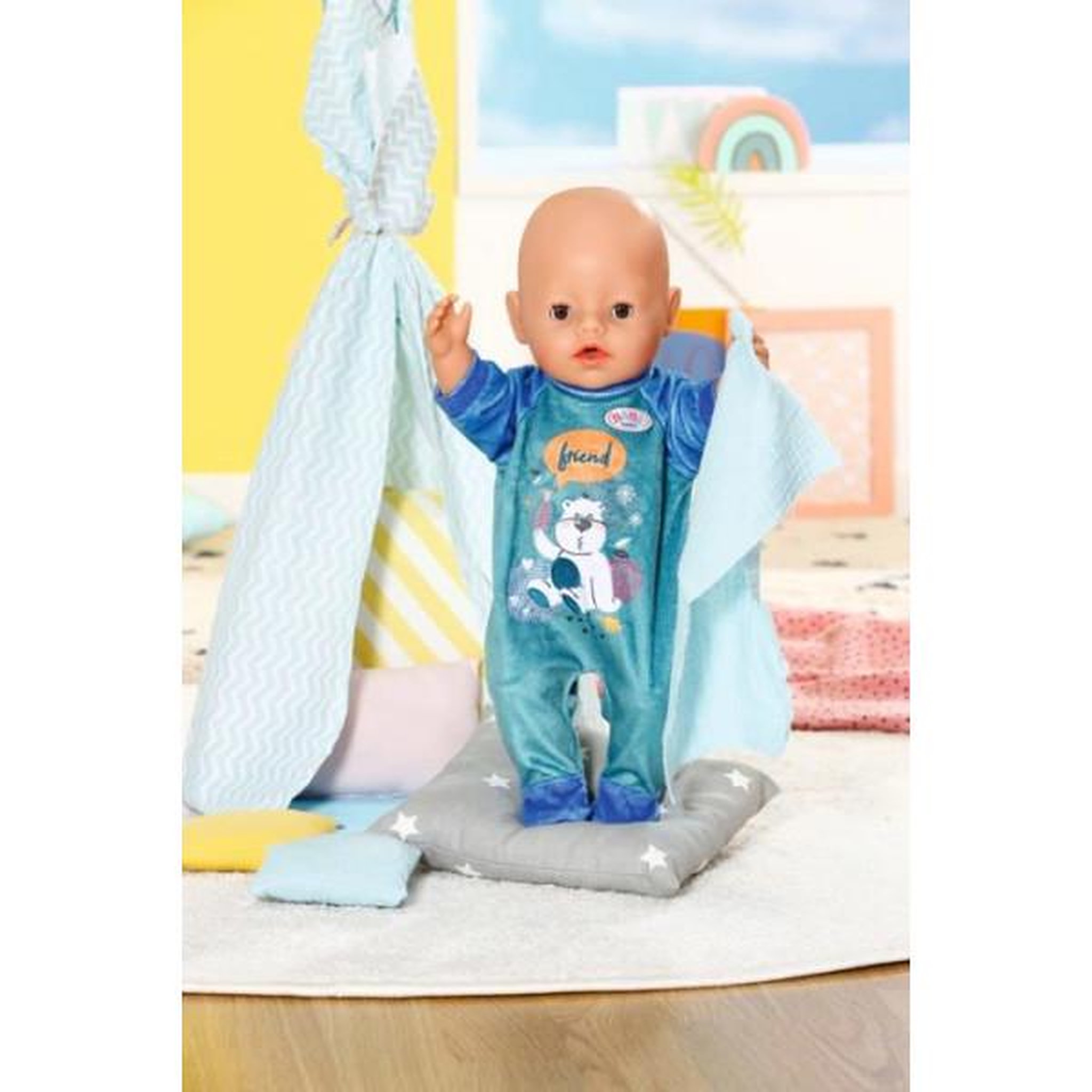Voir la diapositive 2 : Zapf Creation Combinaison - baby born - bleue - motif ours - avec cintre - pour poupon 43cm