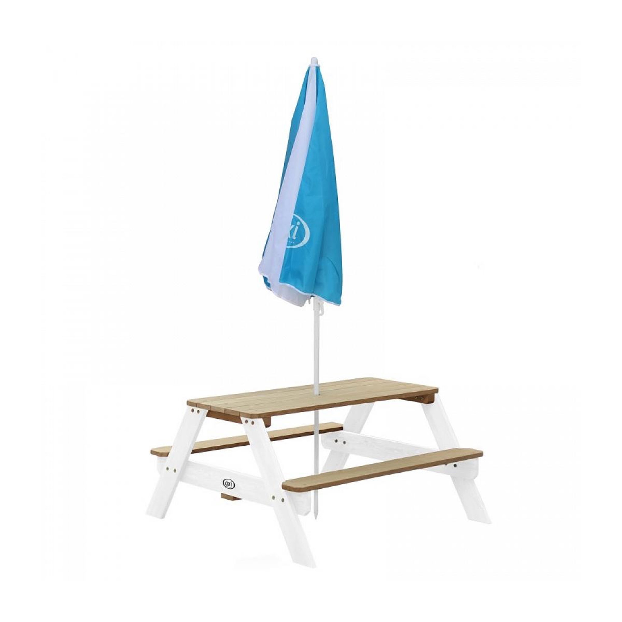 Voir la diapositive 2 : Axi House AXI Table Picnic NICK Brun Blanc avec parasol Bleu Blanc 98x95x49cm
