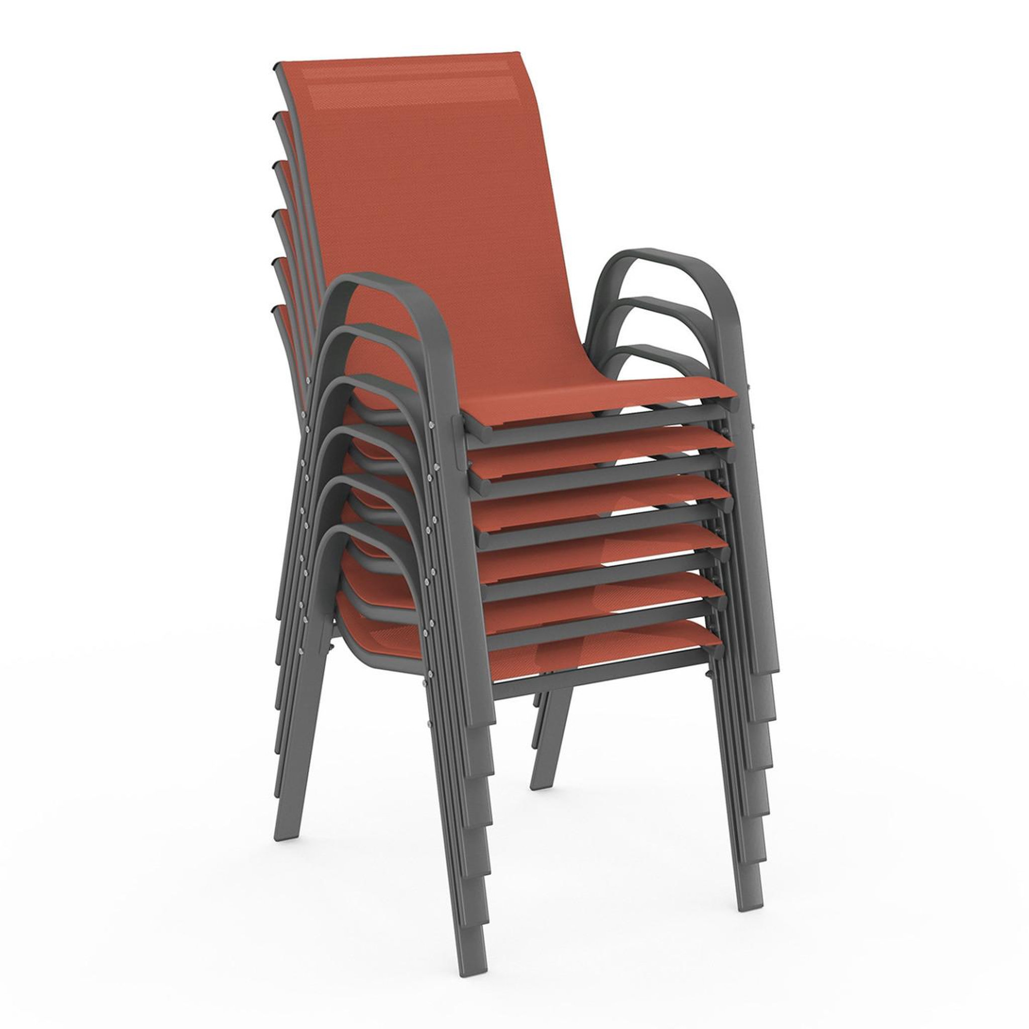 Voir la diapositive 4 : ID MARKET Salon de jardin madrid table 190 cm et 8 chaises empilables terracotta et gris
