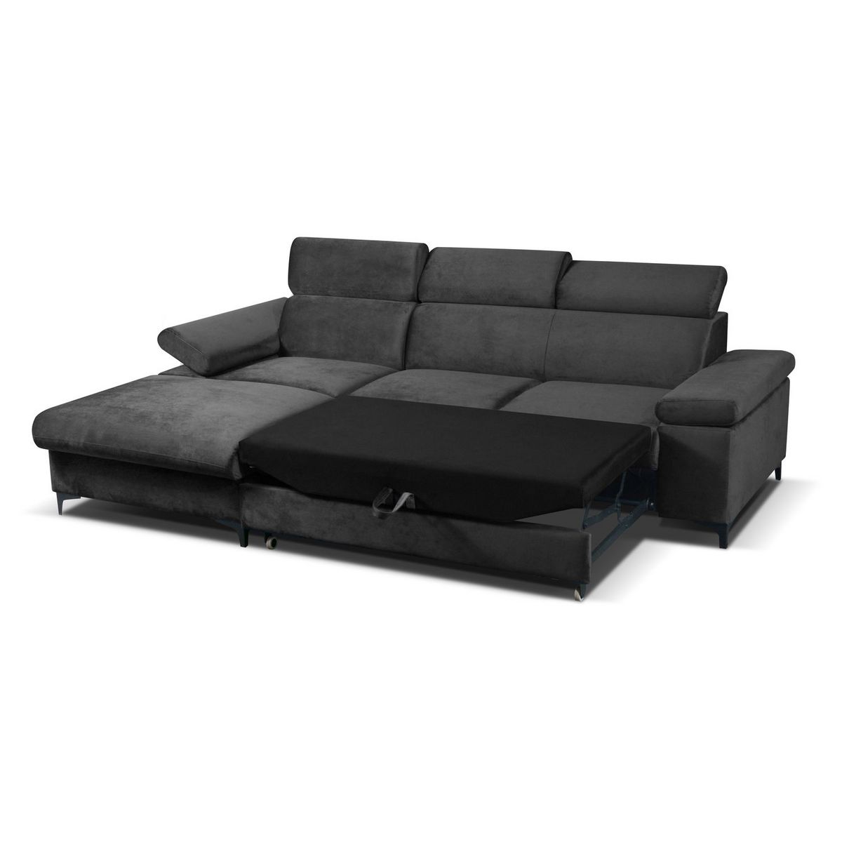 Canapé d'angle gauche fixe convertible 5 places avec coffre de rangement AURELIE