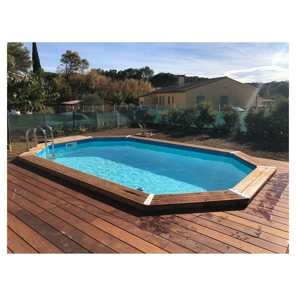 UBBINK Piscine enterrée  bois octogonale - 300x490x120cm -Liner Bleu- SUNWATER