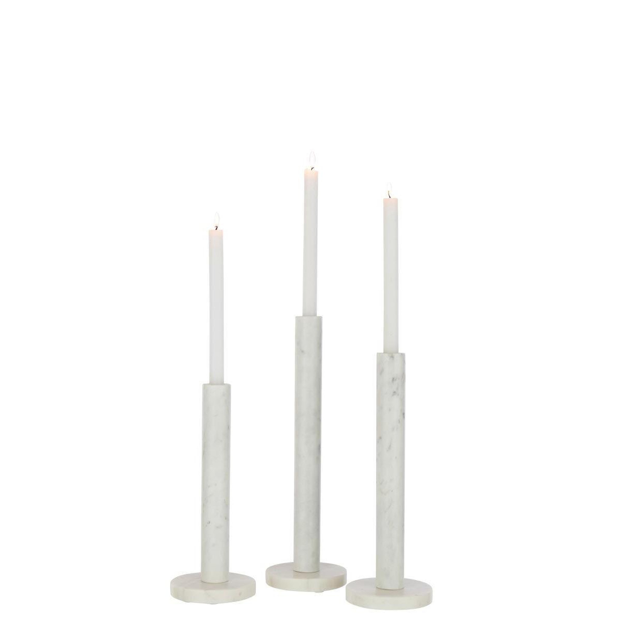 Voir la diapositive 2 : J-LINE Lot de 3 bougeoirs en marbre  bali  40cm blanc