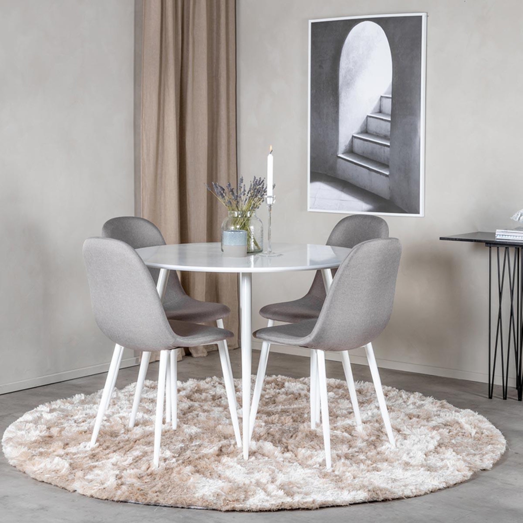 Voir la diapositive 3 : Paris Prix Ensemble table à manger & 4 chaises  plaza & polar  100cm blanc & gris