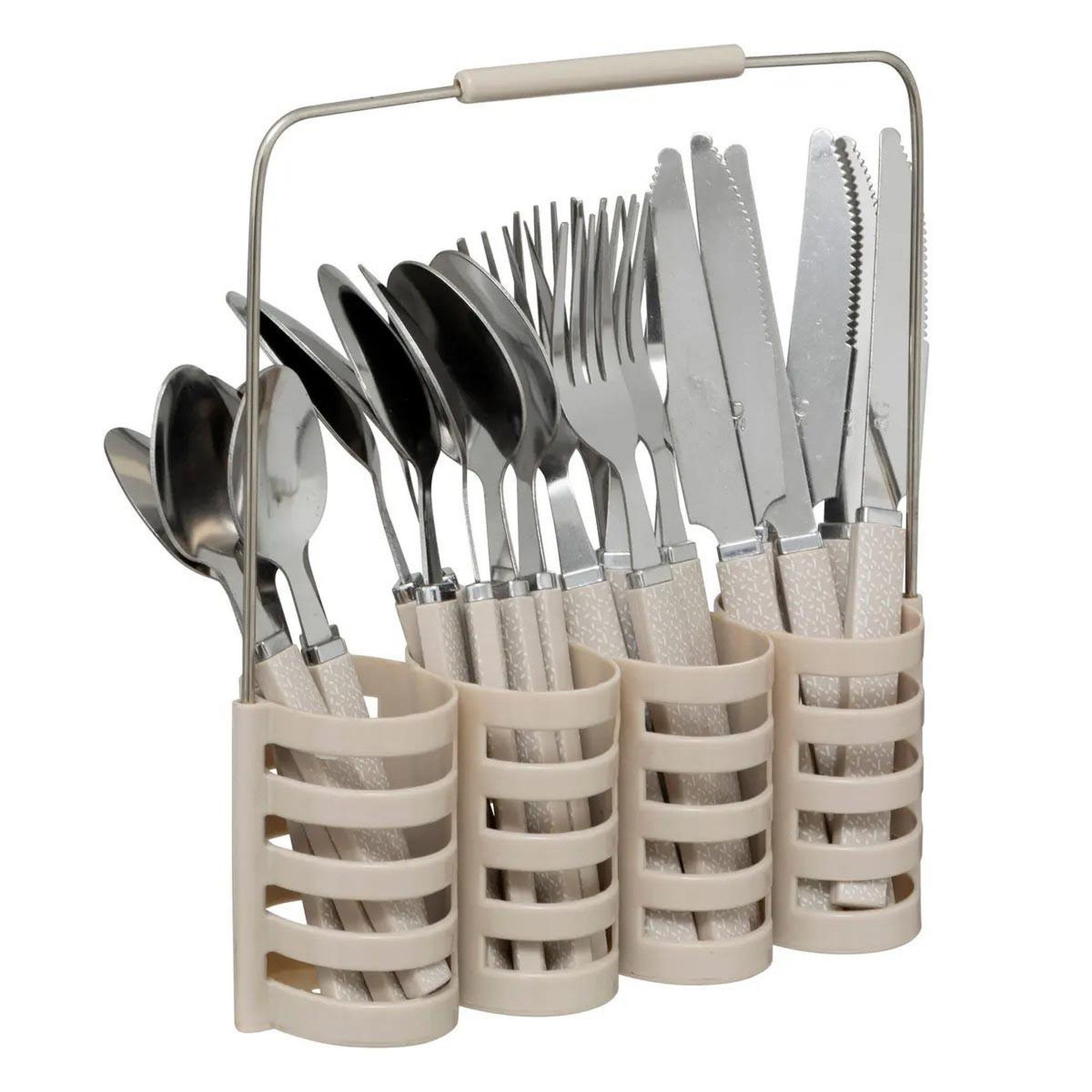 Voir la diapositive 2 : SECRET DE GOURMET Ménagère 24 pièces avec rack  géo  24cm beige