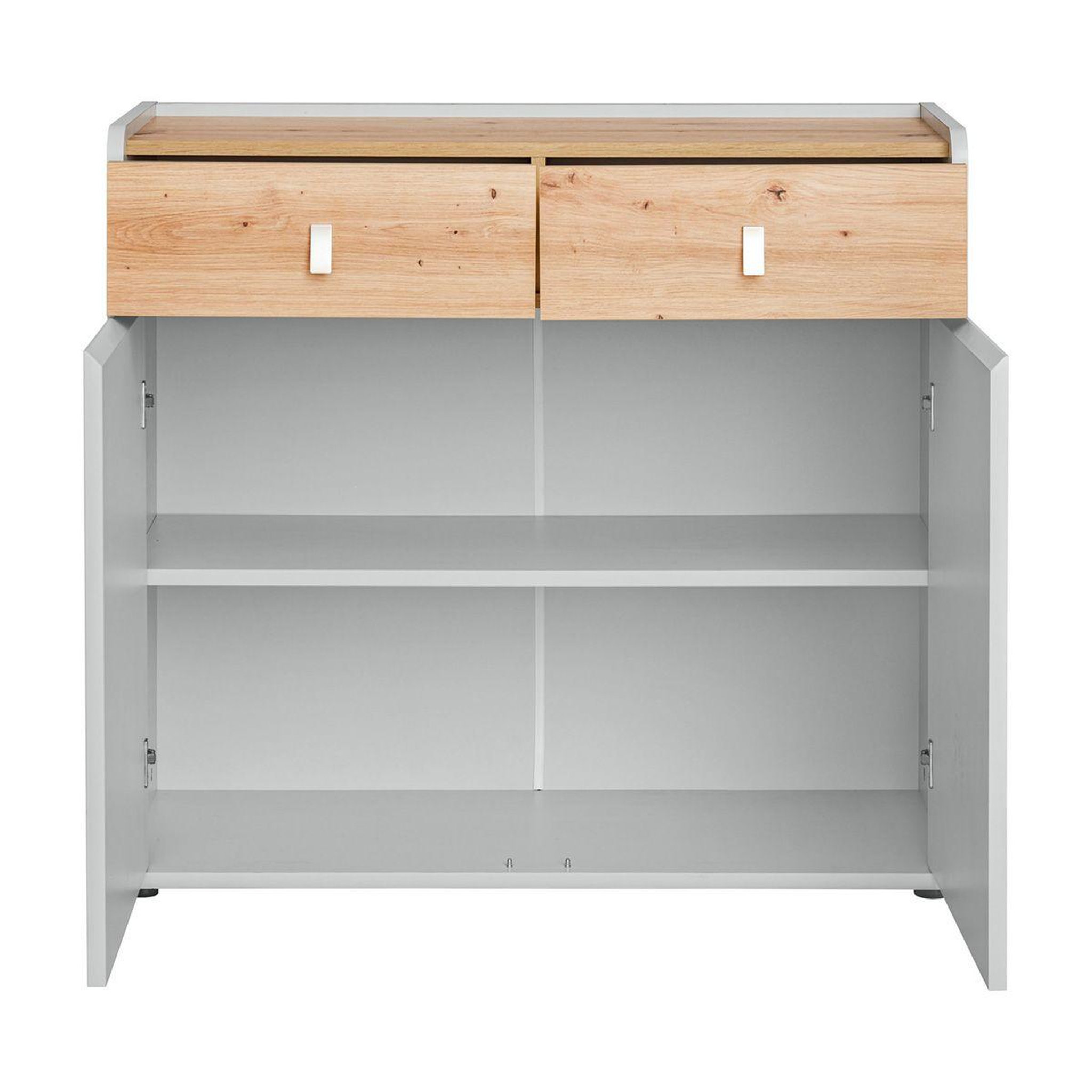 Voir la diapositive 2 : Paris Prix Buffet 2 Portes & 2 Tiroirs  Vivero  94cm Gris & Naturel