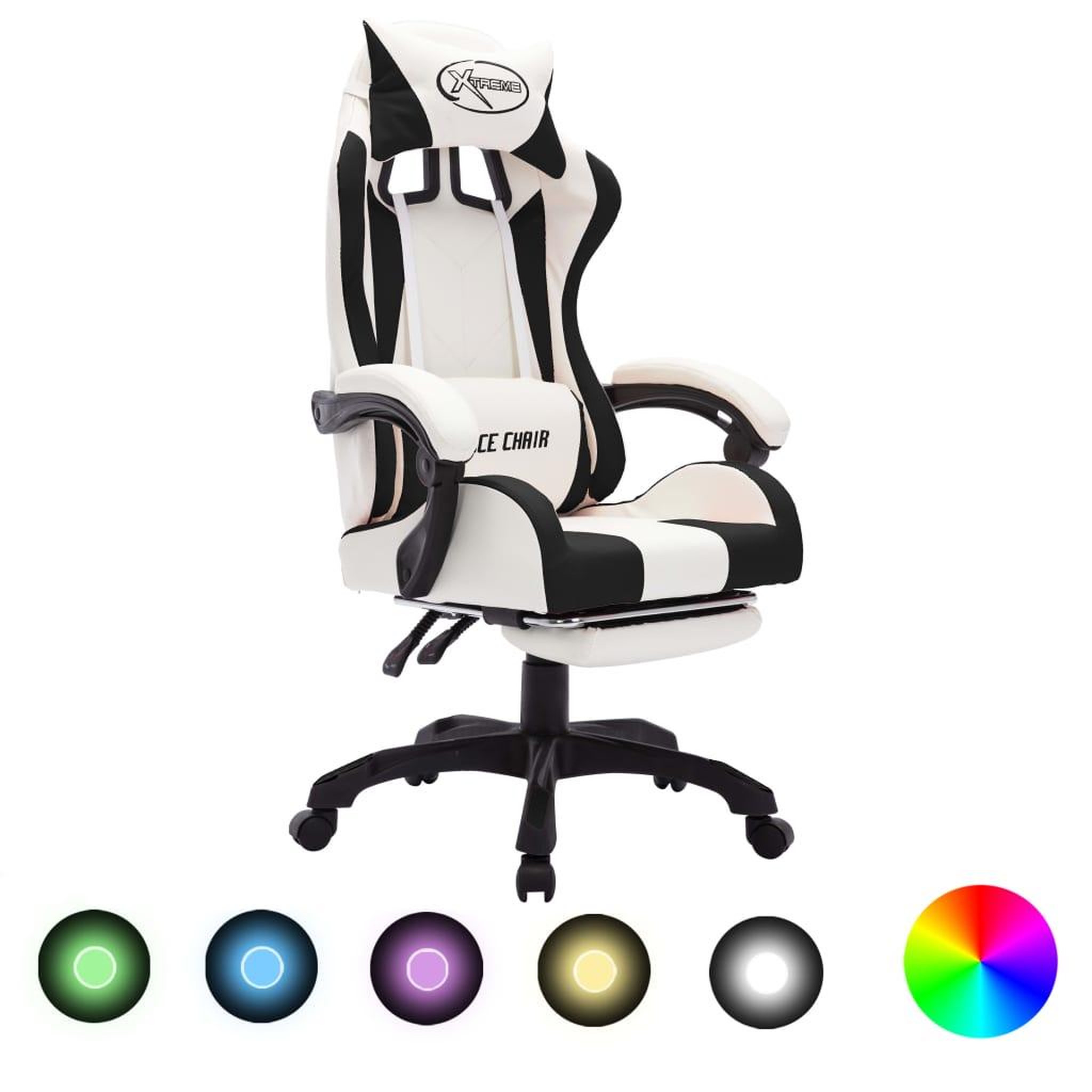 Voir la diapositive 1 : VIDAXL Fauteuil de jeux video avec LED RVB Noir et blanc Similicuir