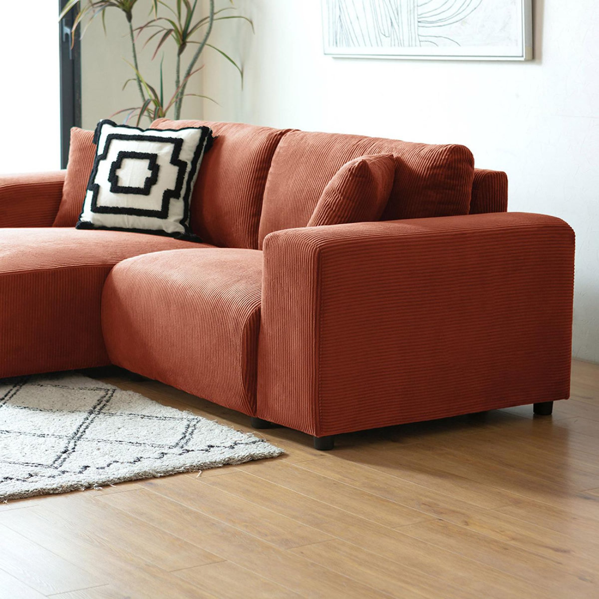 CONCEPT USINE Canapé d'angle modulable 3 places en velours côtelé terracotta ABERDEEN