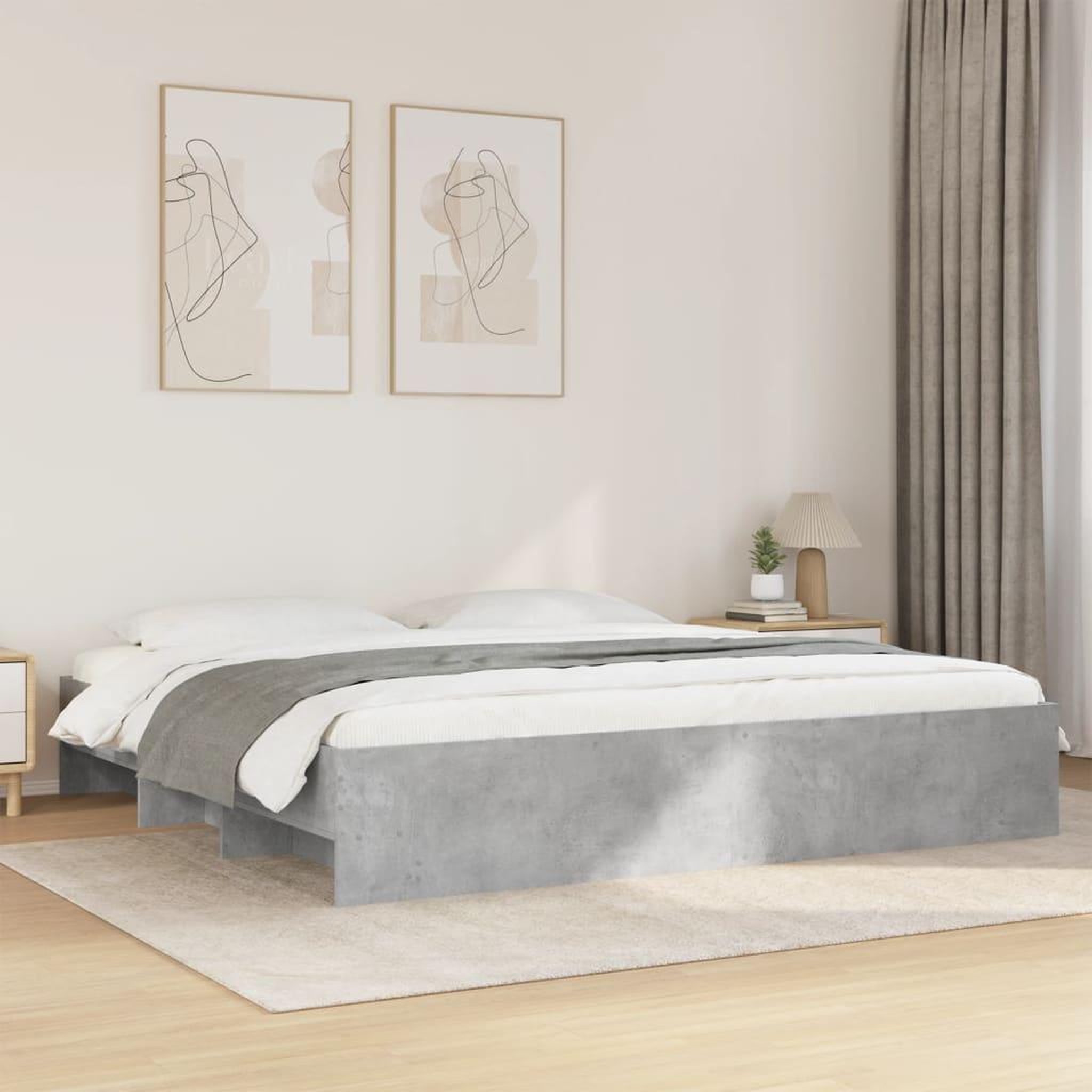 VIDAXL Cadre de lit sans matelas gris beton 200x200 cm bois ingenierie