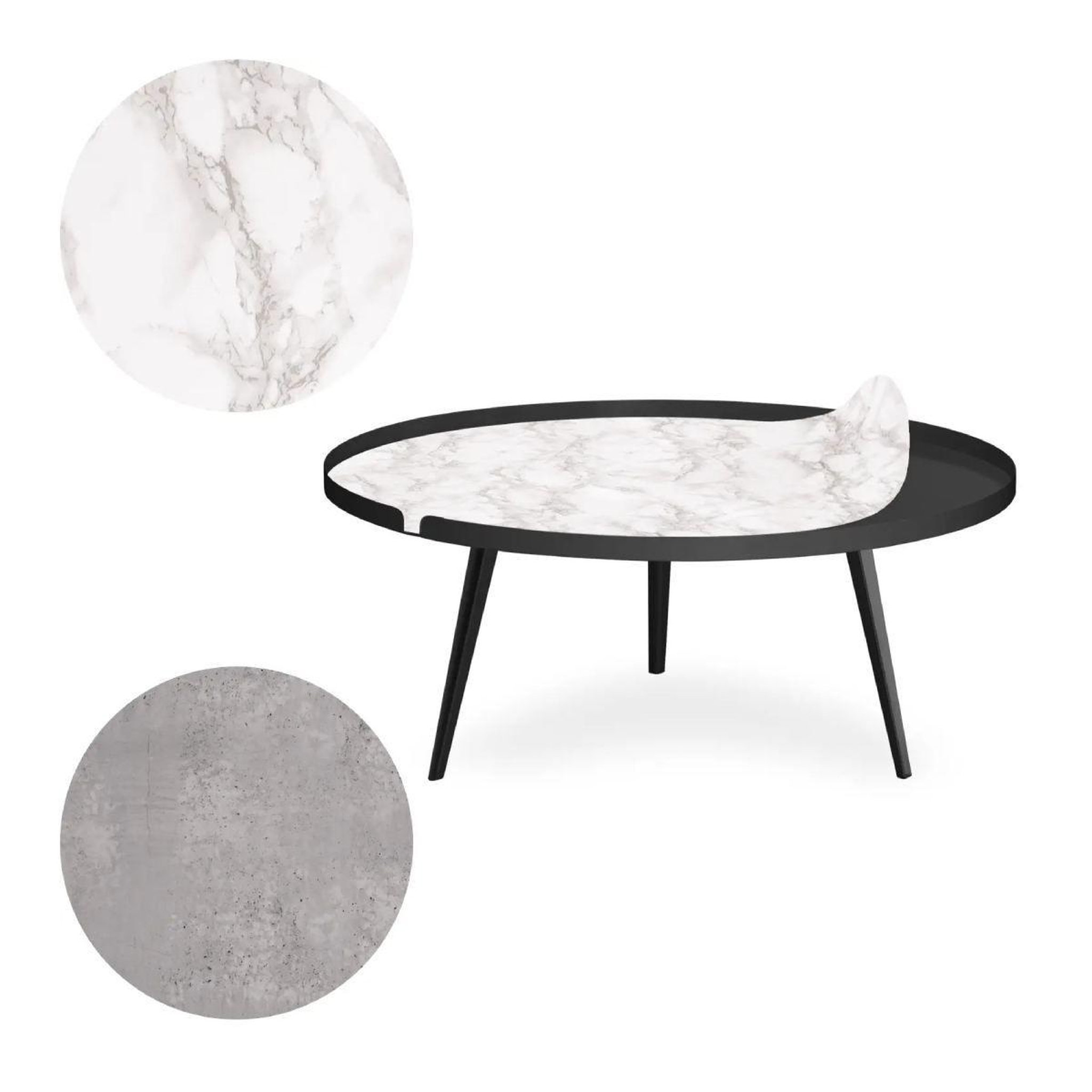Voir la diapositive 1 : Paris Prix Table Basse à Rebord 2 Covers  Texture  90cm Noir