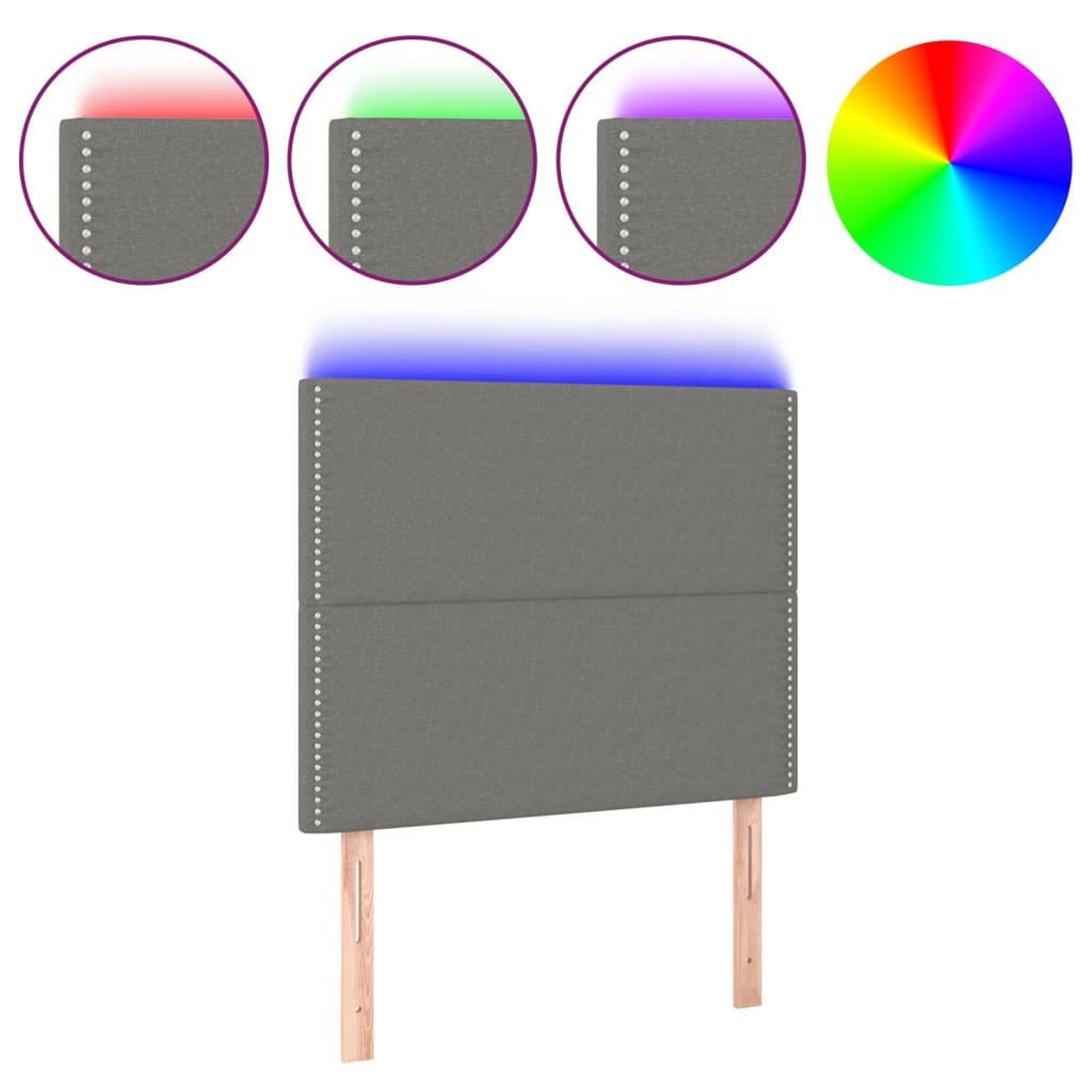Voir la diapositive 2 : VIDAXL Tete de lit a LED Gris fonce 80x5x118/128 cm Tissu
