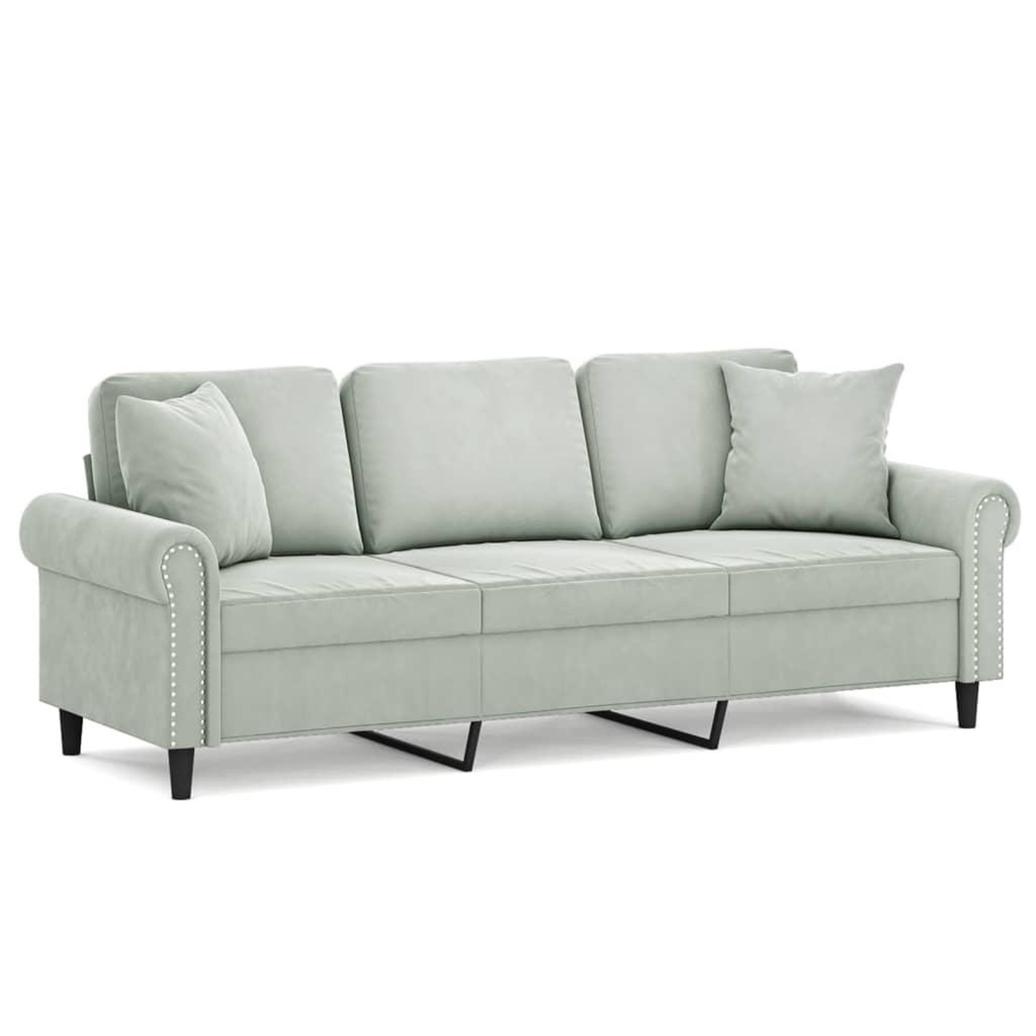 Voir la diapositive 2 : VIDAXL Canape 3 places avec oreillers gris clair 180 cm velours