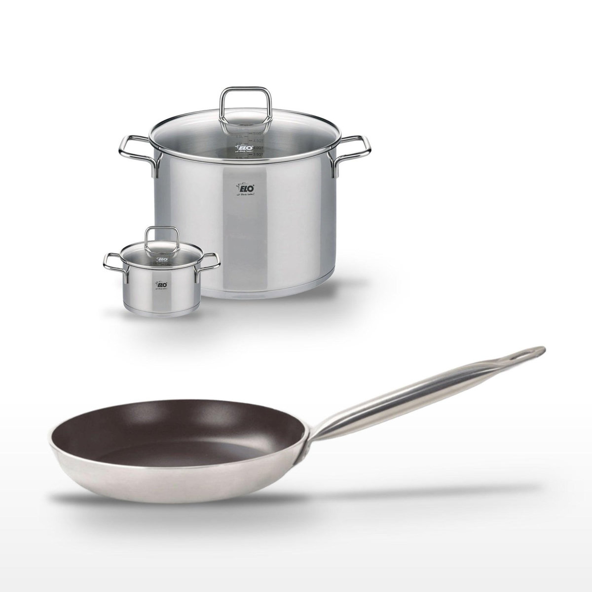 ELO Lot Poêle 24 cm avec revêtement céramique sans PFAS & 2 Faitouts 14/26 cm Elo Bistro Line Citrin