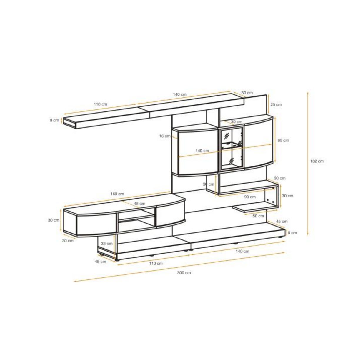 Paris Prix Ensemble Meuble TV  Palermo  300cm Naturel & Anthracite