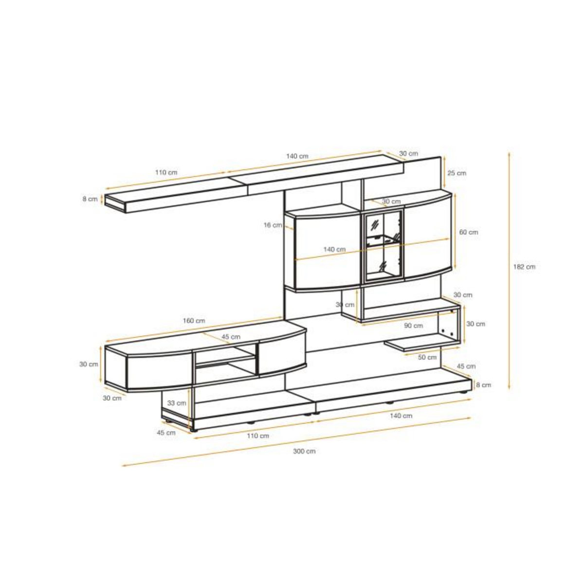 Paris Prix Ensemble Meuble TV  Palermo  300cm Naturel & Anthracite