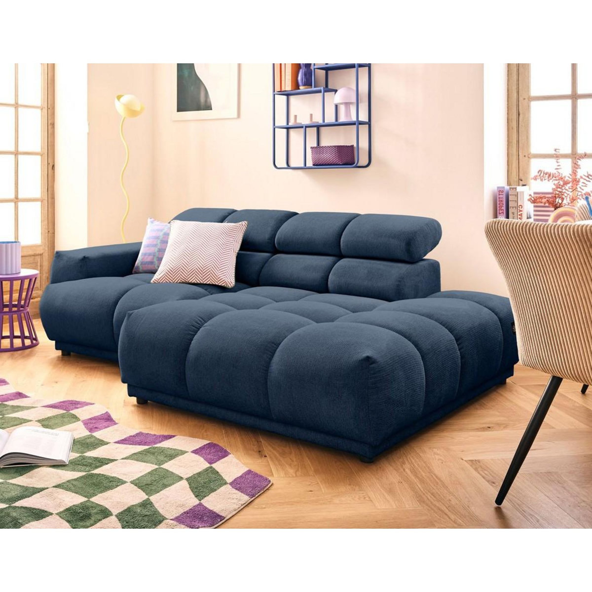 LISA DESIGN Matera - canapé d'angle droit 3 places avec têtières réglables en tissu texturé