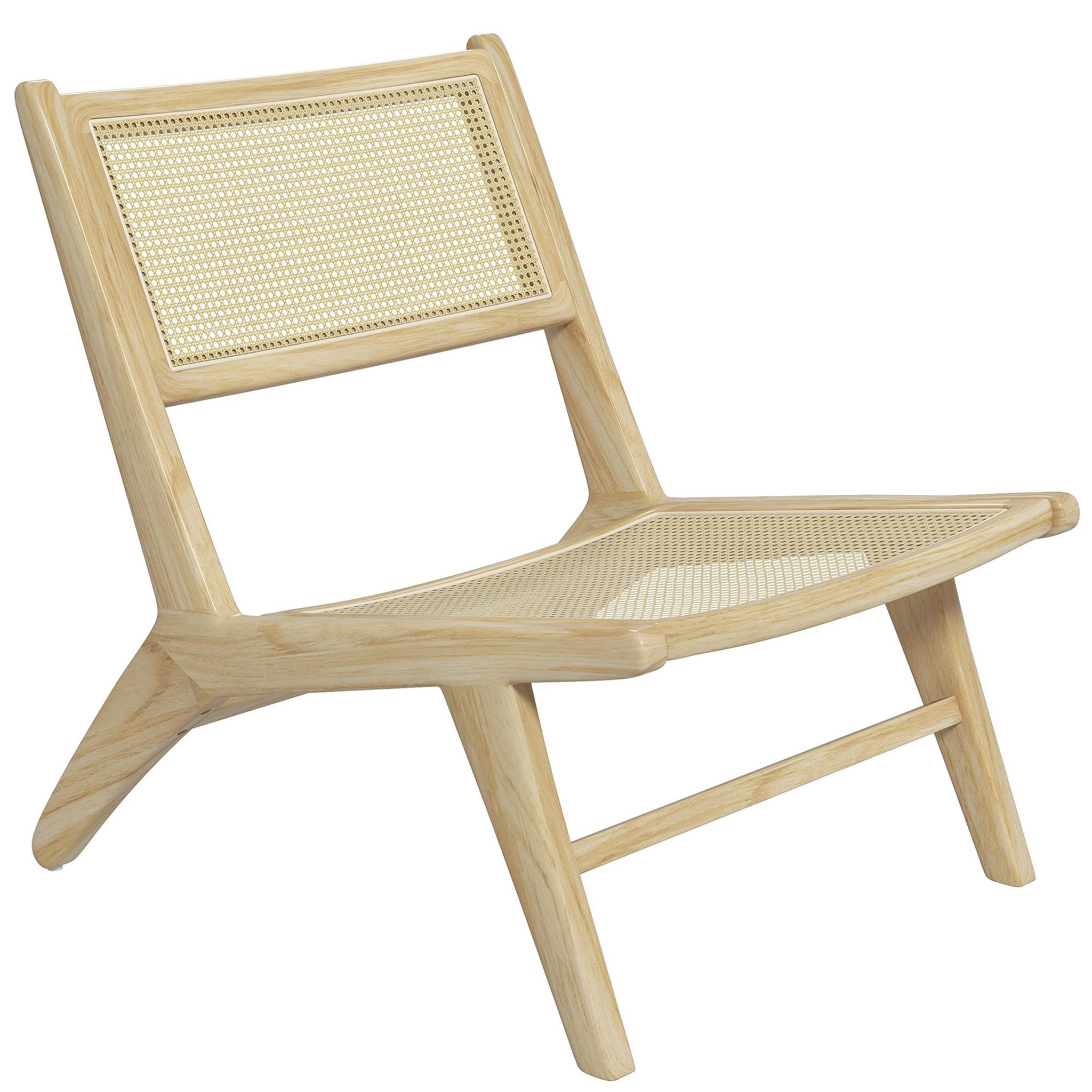 Voir la diapositive 4 : HOMCOM Fauteuil lounge - assise, dossier aspect cannage - assise profonde - bois hévéa
