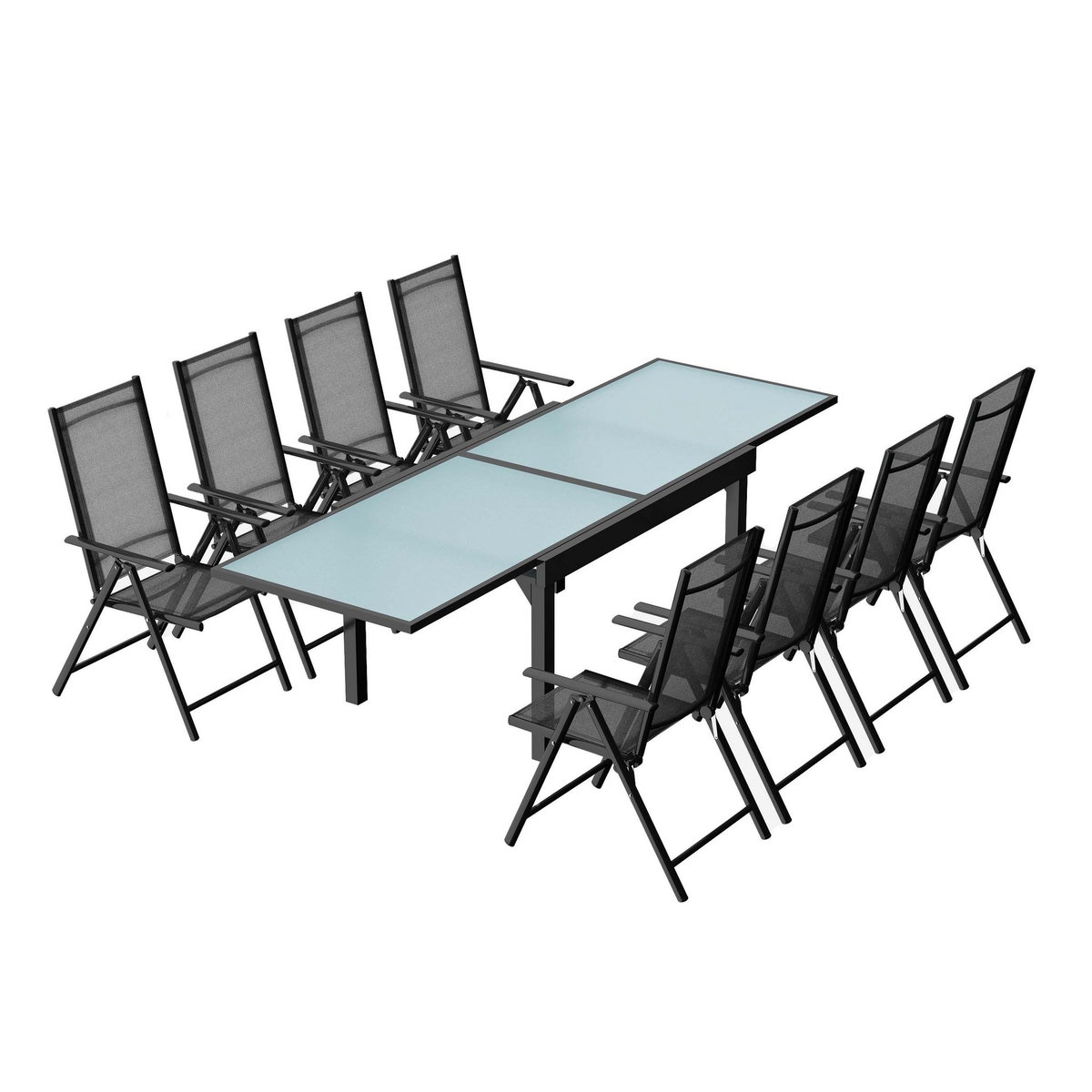 CONCEPT USINE Table de jardin extensible et 8 fauteuils en alu et toile PVC BRESCIA