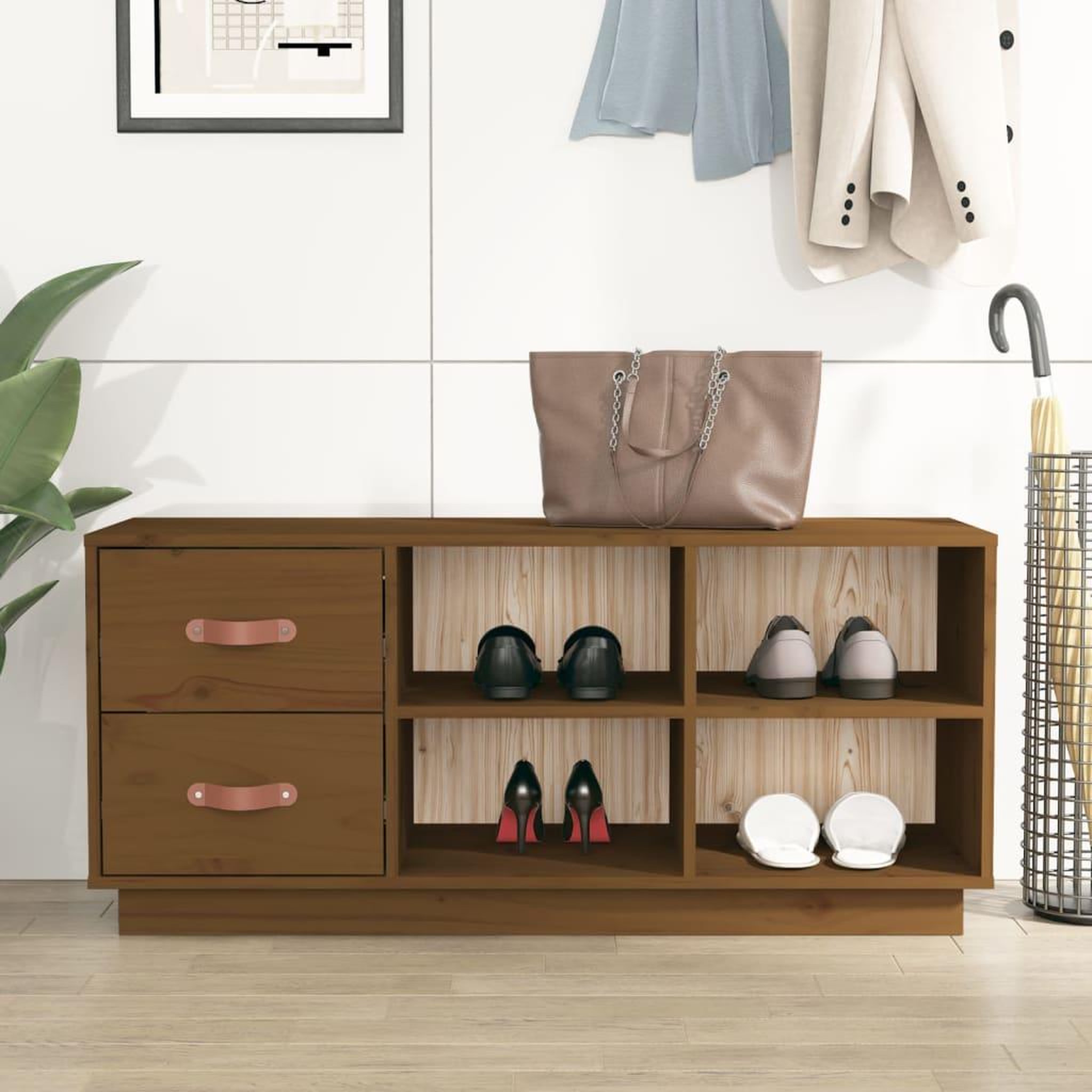 Voir la diapositive 1 : VIDAXL Banc a chaussures Marron miel 100x34x45 cm Bois de pin massif