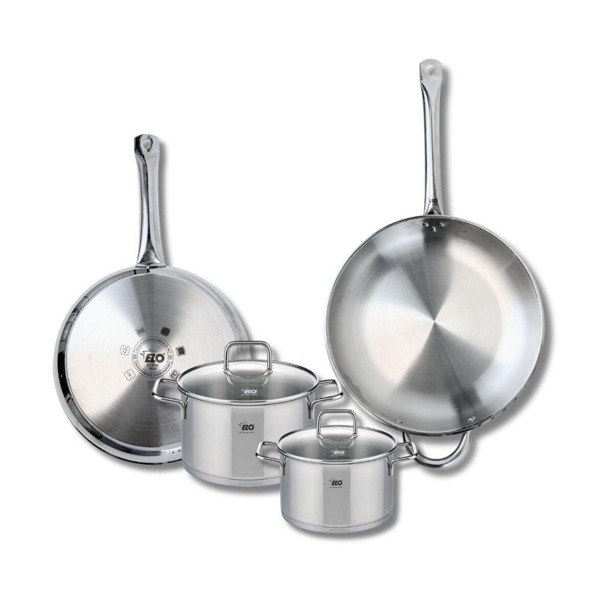 ELO Ensemble de 2 Poêles de cuisson 28 et 32 cm et 2 faitouts 16 et 20 cm Elo Profi Citrin