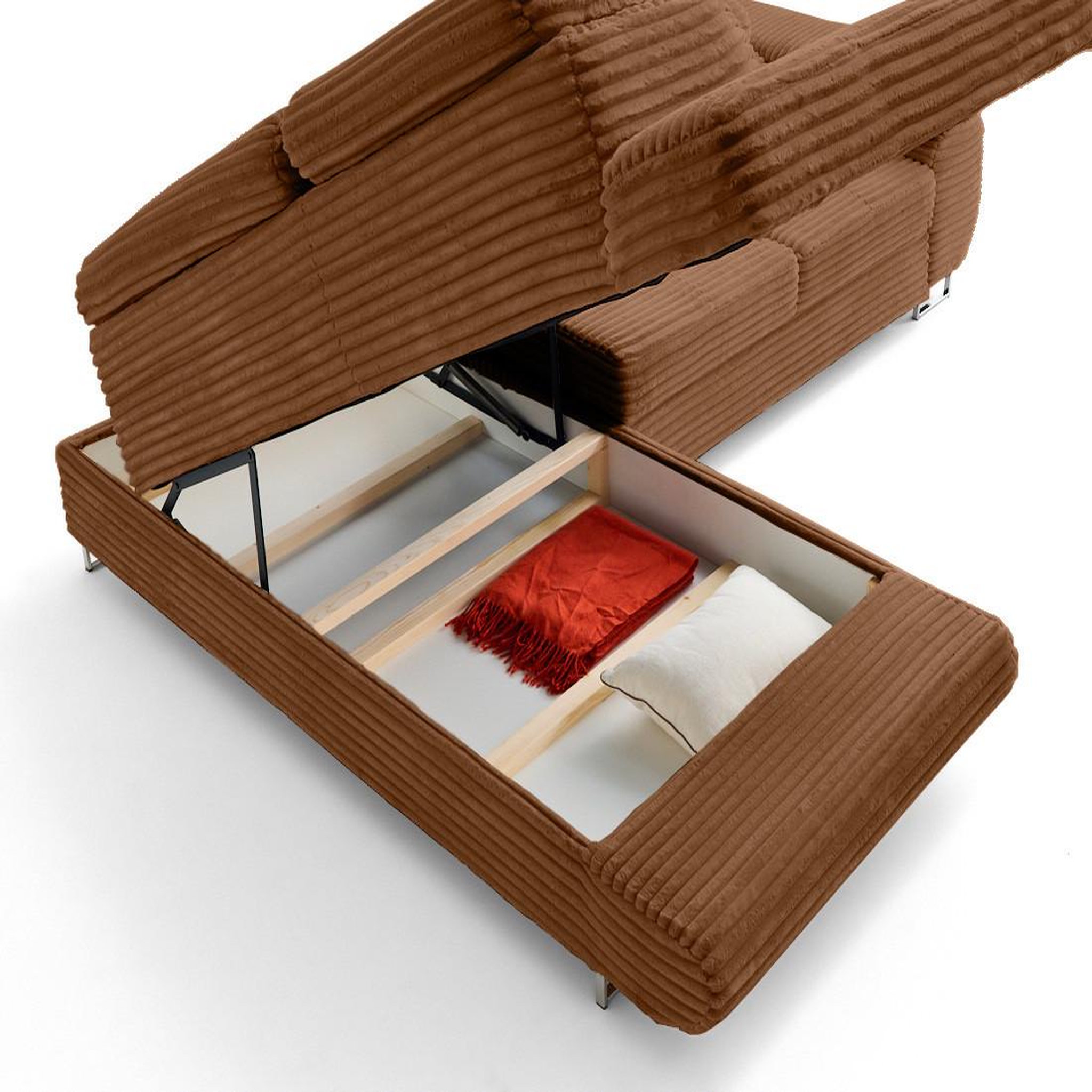 Voir la diapositive 6 : LISA DESIGN Zaria - canapé d'angle gauche 5 places convertible avec coffre et têtières en velours côtelé grosses côtes
