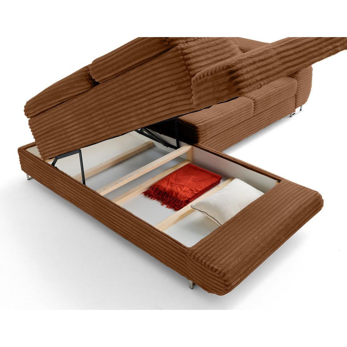 LISA DESIGN Zaria - canapé d'angle gauche 5 places convertible avec coffre et têtières en velours côtelé grosses côtes