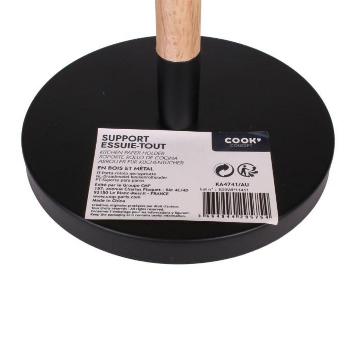 Paris Prix Porte Essuie-Tout  Bois  30cm Noir