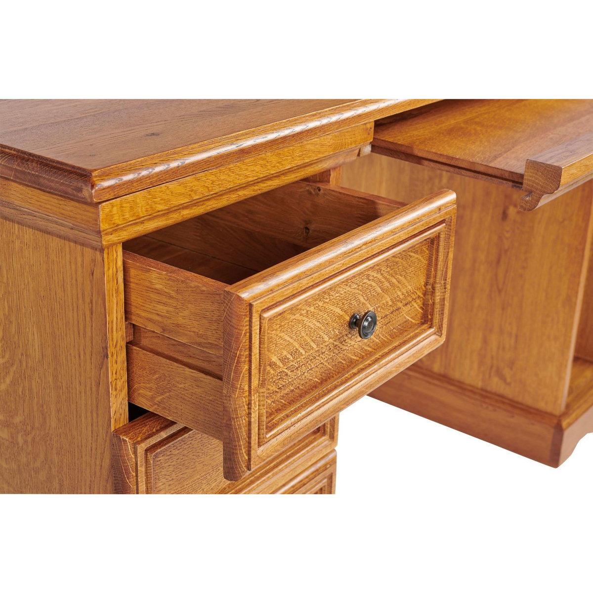 HELLIN Bureau informatique en chêne massif avec tirette pour clavier - LA BRESSE