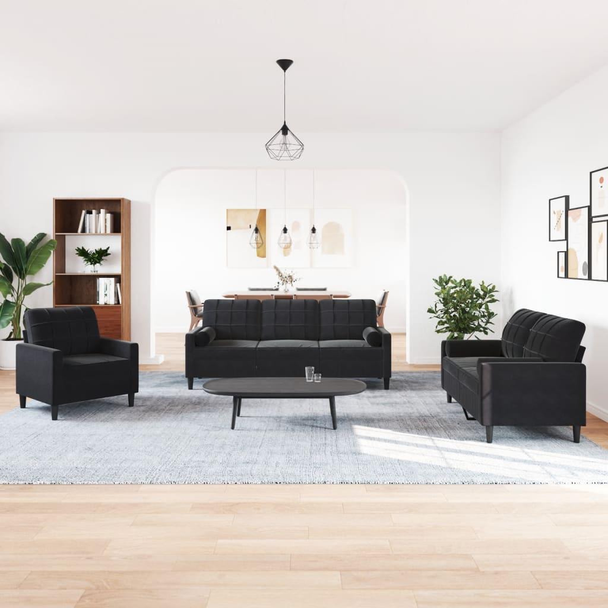 Voir la diapositive 3 : VIDAXL Ensemble de canapes 3pcs et coussins et traversins noir velours