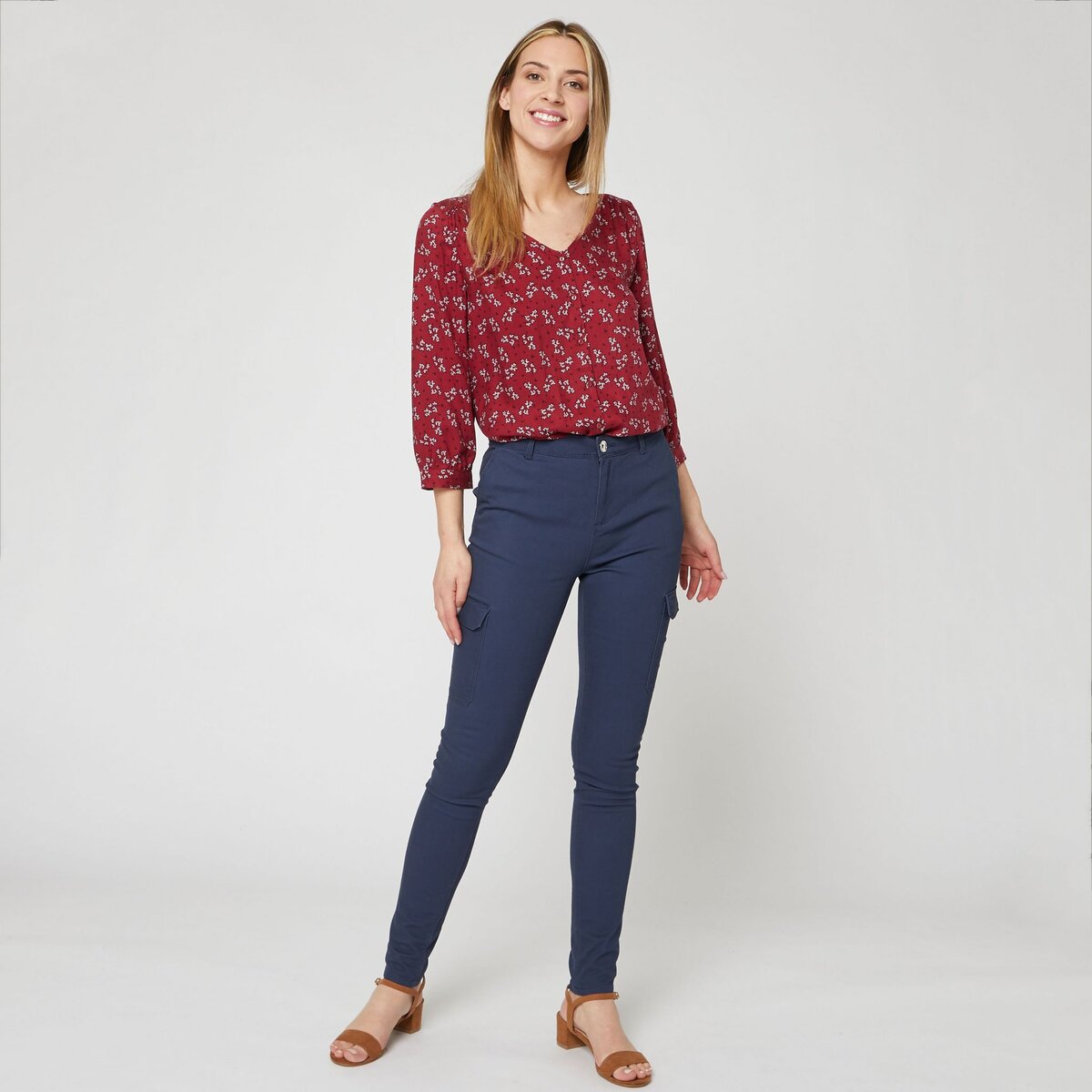 Pantalon slim discount bleu marine femme