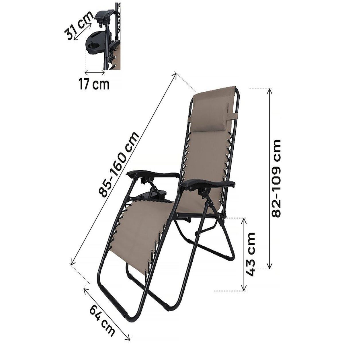 Habitat et Jardin Lot de 2 Fauteuils de jardin inclinable zéro gravité  Sintra  - Taupe