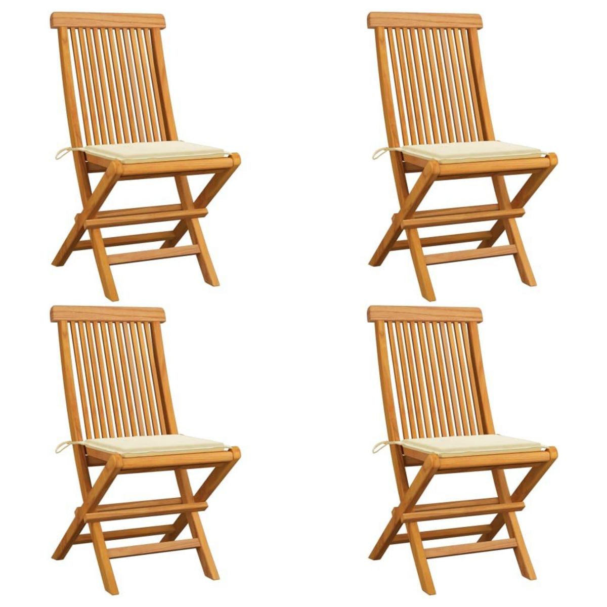 VIDAXL Chaises de jardin et coussins creme lot de 4 Bois teck massif