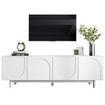 MERAX Meuble tv blanc 175 cm panneau de particules