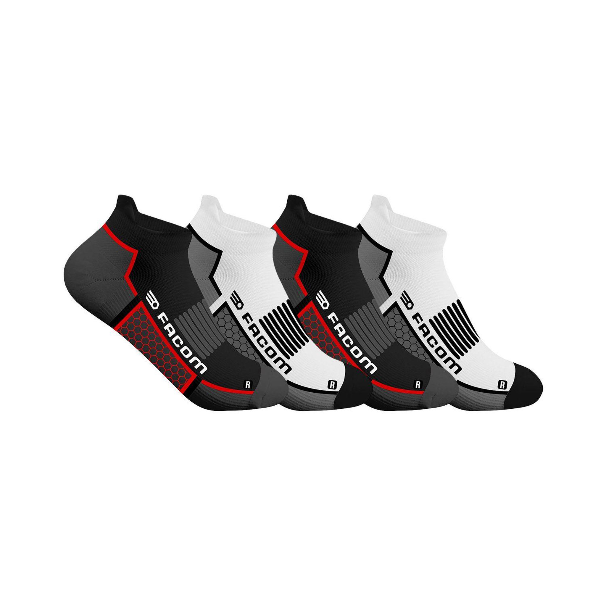 FACOM Lot de 4 paires de Chaussettes de travail courtes Hexa. Coloris disponibles : Noir