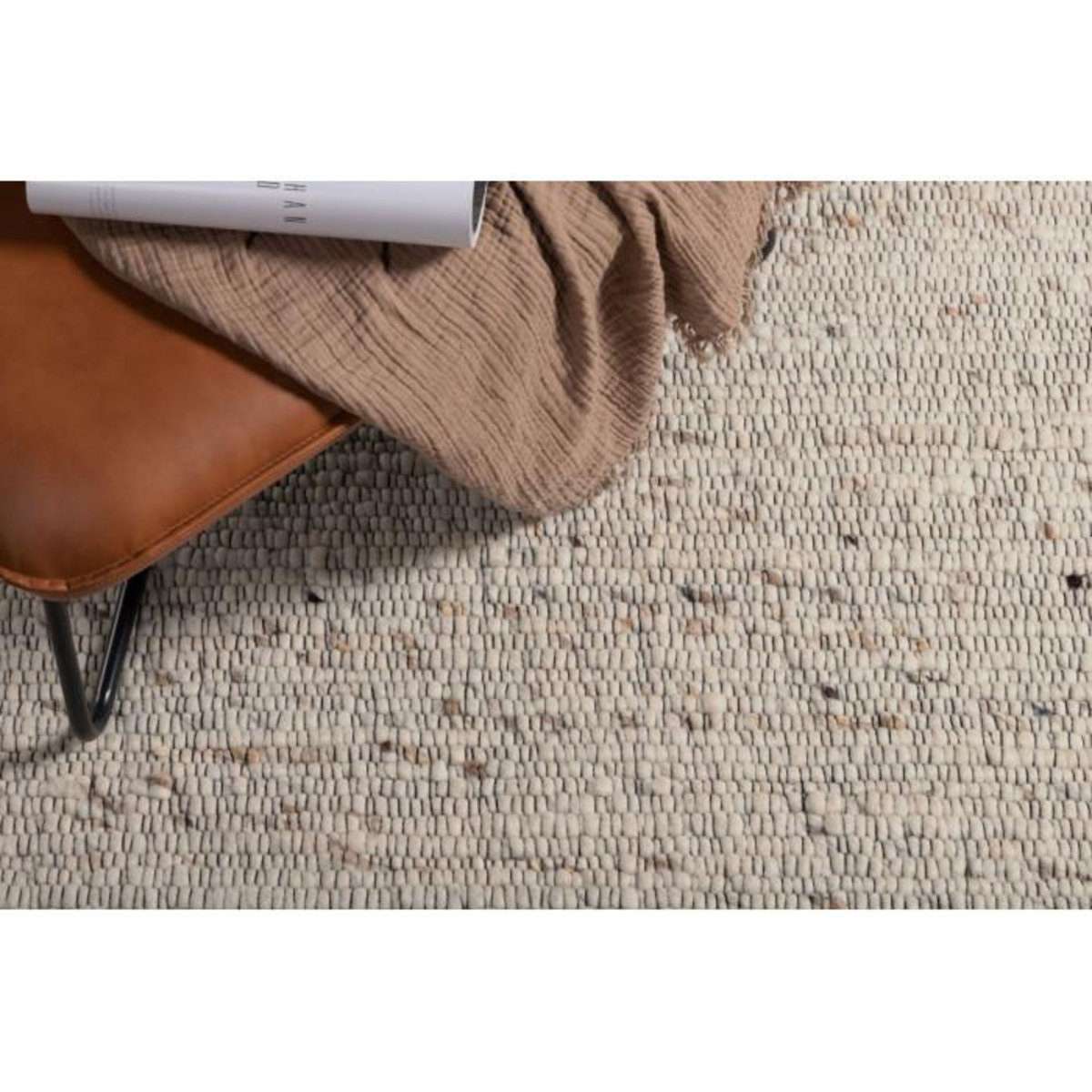 Paris Prix Tapis Déco en Laine  Loump  160x230cm Blanc & Beige