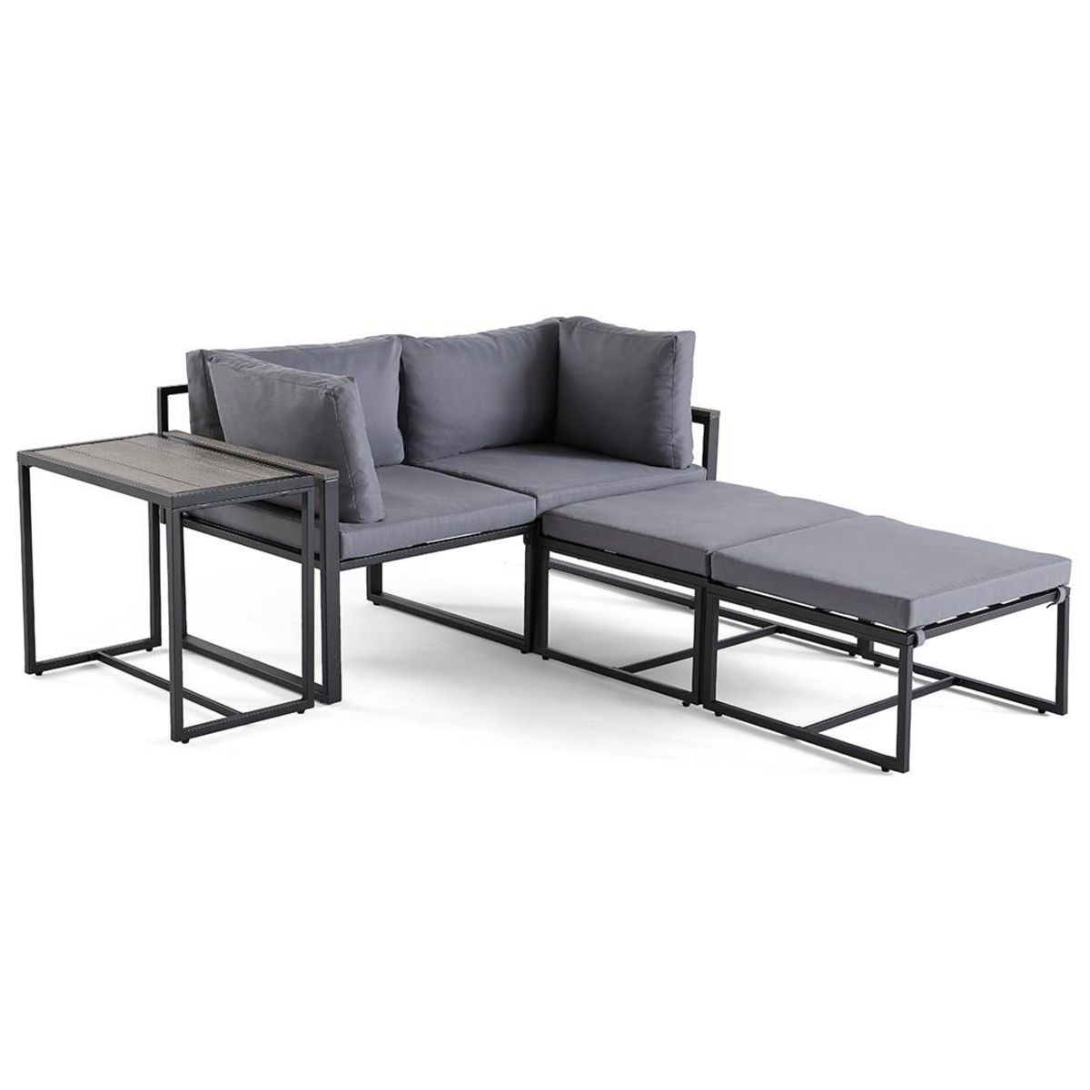 BEST MOBILIER Beyla – salon de jardin modulable en acier noir - 4 places - coussins gris
