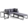 Voir la diapositive 2 : BEST MOBILIER Beyla – salon de jardin modulable en acier noir - 4 places - coussins gris