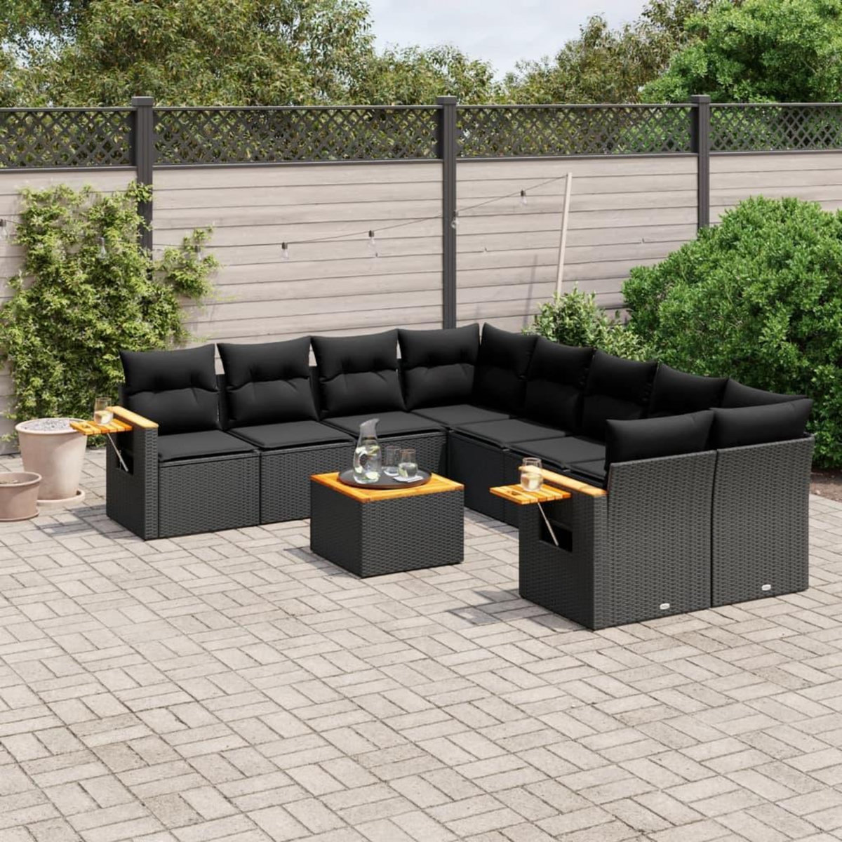 VIDAXL Salon de jardin 9 pcs avec coussins noir resine tressee