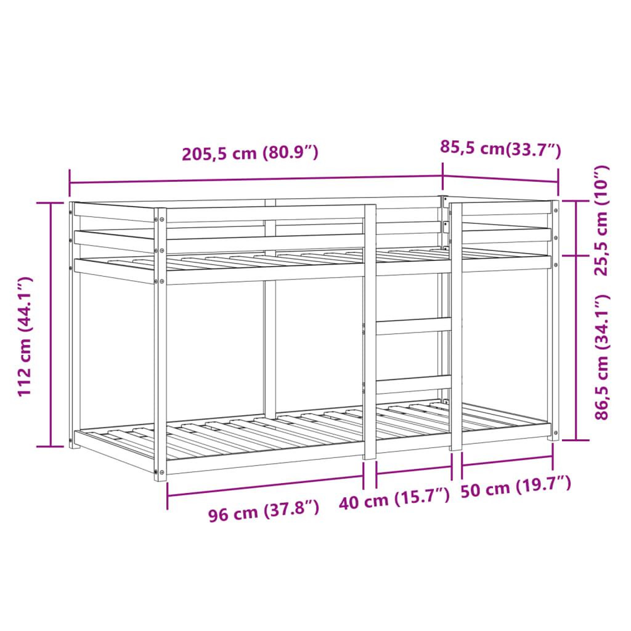 Voir la diapositive 6 : VIDAXL Lit superpose sans matelas 80x200 cm bois de pin massif