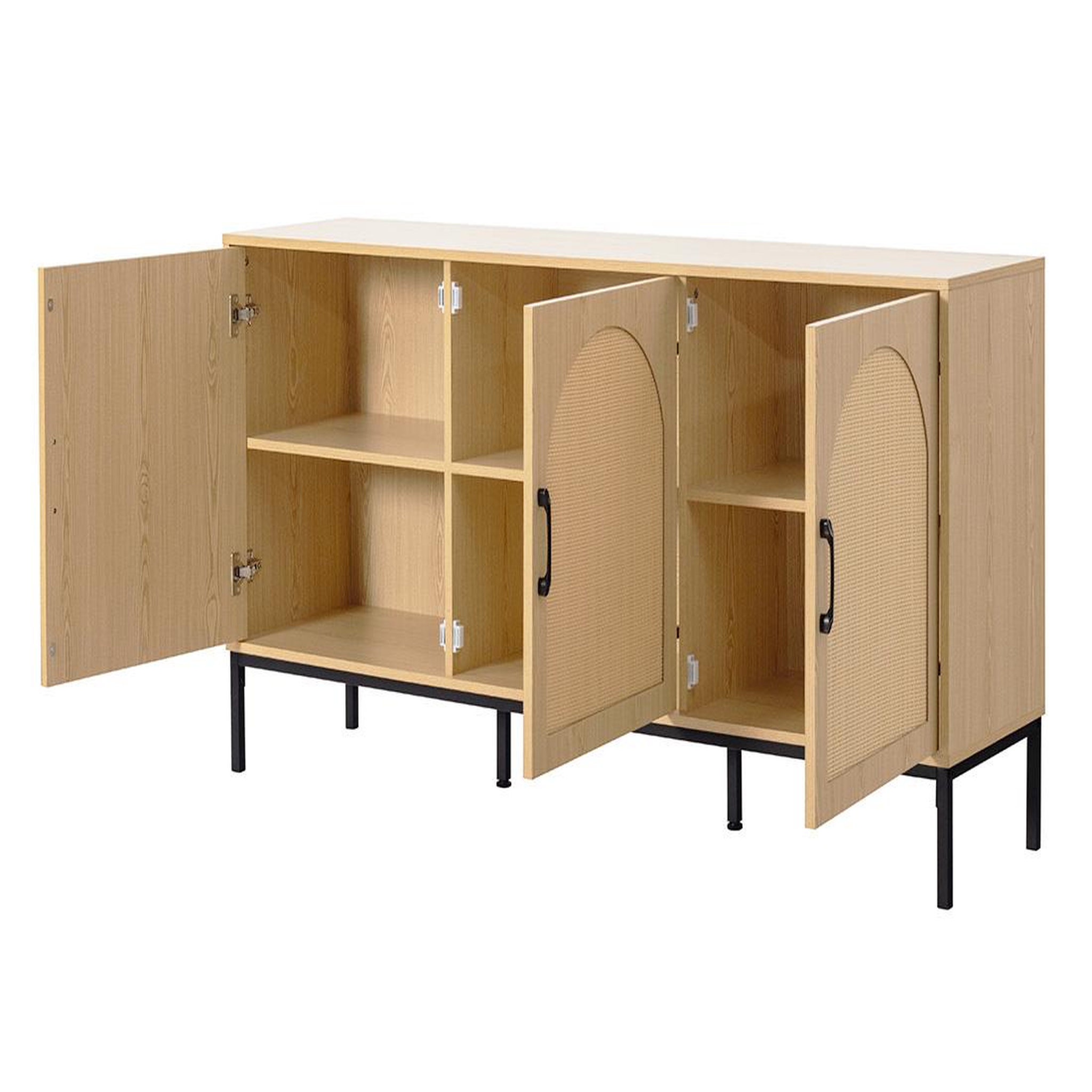 Voir la diapositive 4 : BEST MOBILIER Nagato - buffet bas - cannage et effet bois - 3 portes - 150 cm