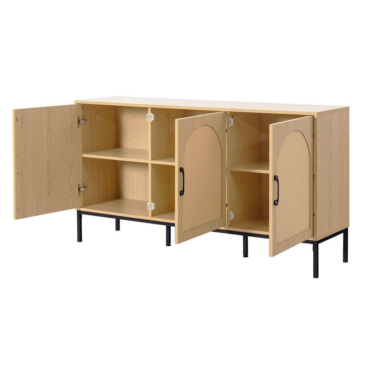 BEST MOBILIER Nagato - buffet bas - cannage et effet bois - 150 cm