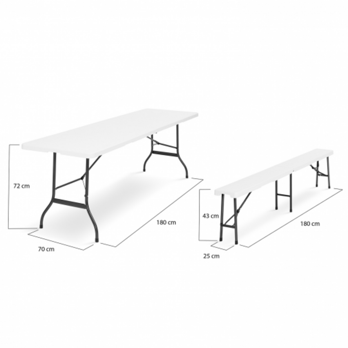 ID MARKET Table pliante d'appoint portable 180 CM et 2 bancs pliables pour camping ou réception